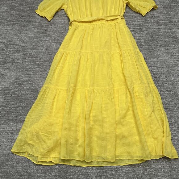 Lauren Ralph Lauren Dress Women 14 Yellow Gingham Tie Waist Tiered Spring Easter - Picture 7 of 15